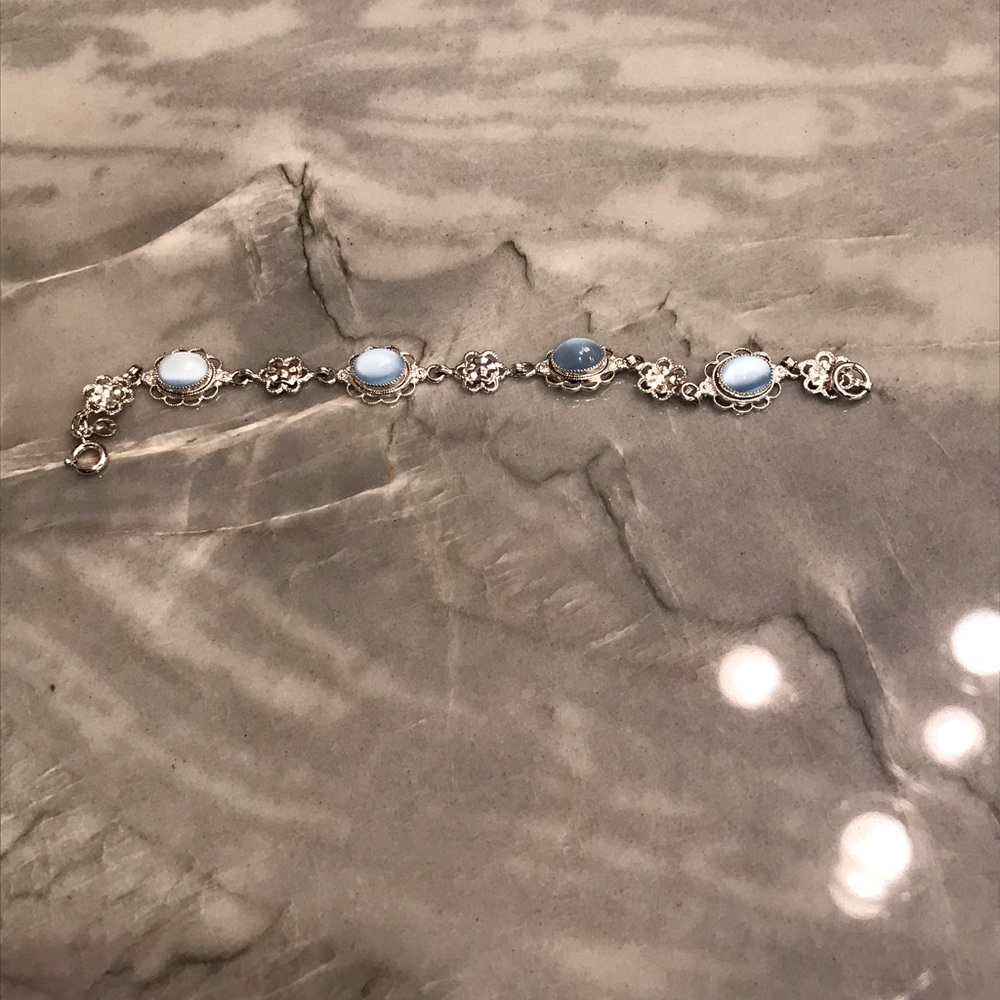 TK Sterling Silver Bracelet Blue Stones 7” Estate Vintage.